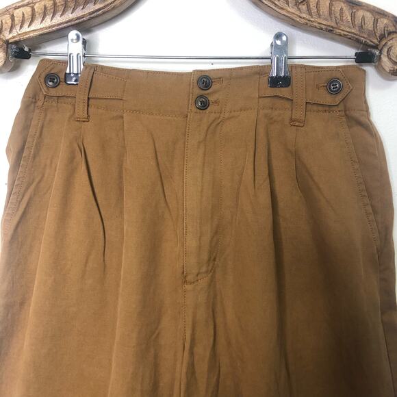 Madewell Wide Leg High Rise Pants Lyocell Cotton Linen Pleat Tailored Tan 6 - Picture 6 of 10